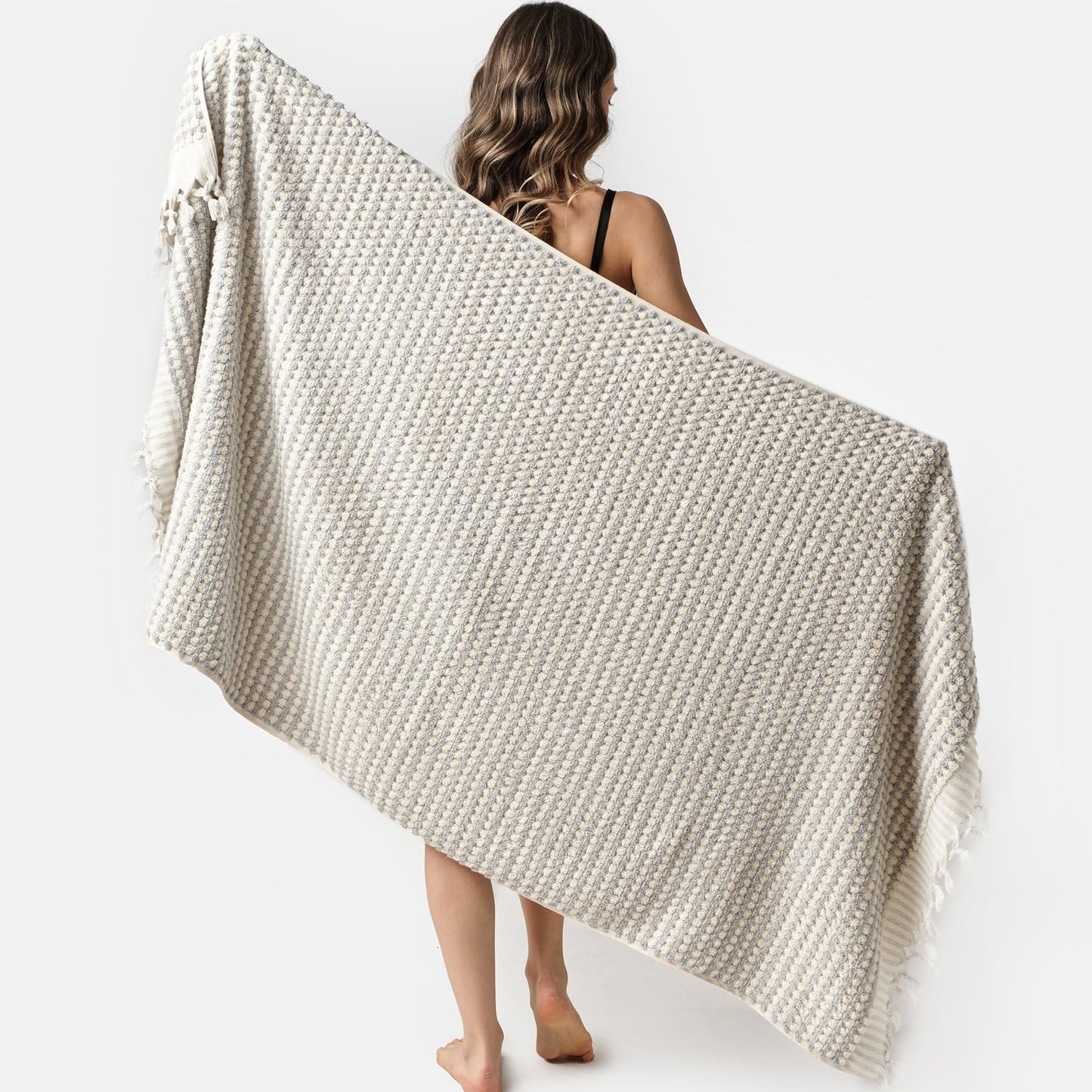 PomPom Terry Beach Bath Towel / Light Grey