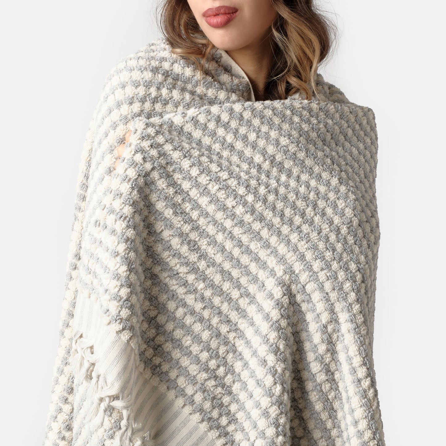 PomPom Terry Beach Bath Towel / Light Grey