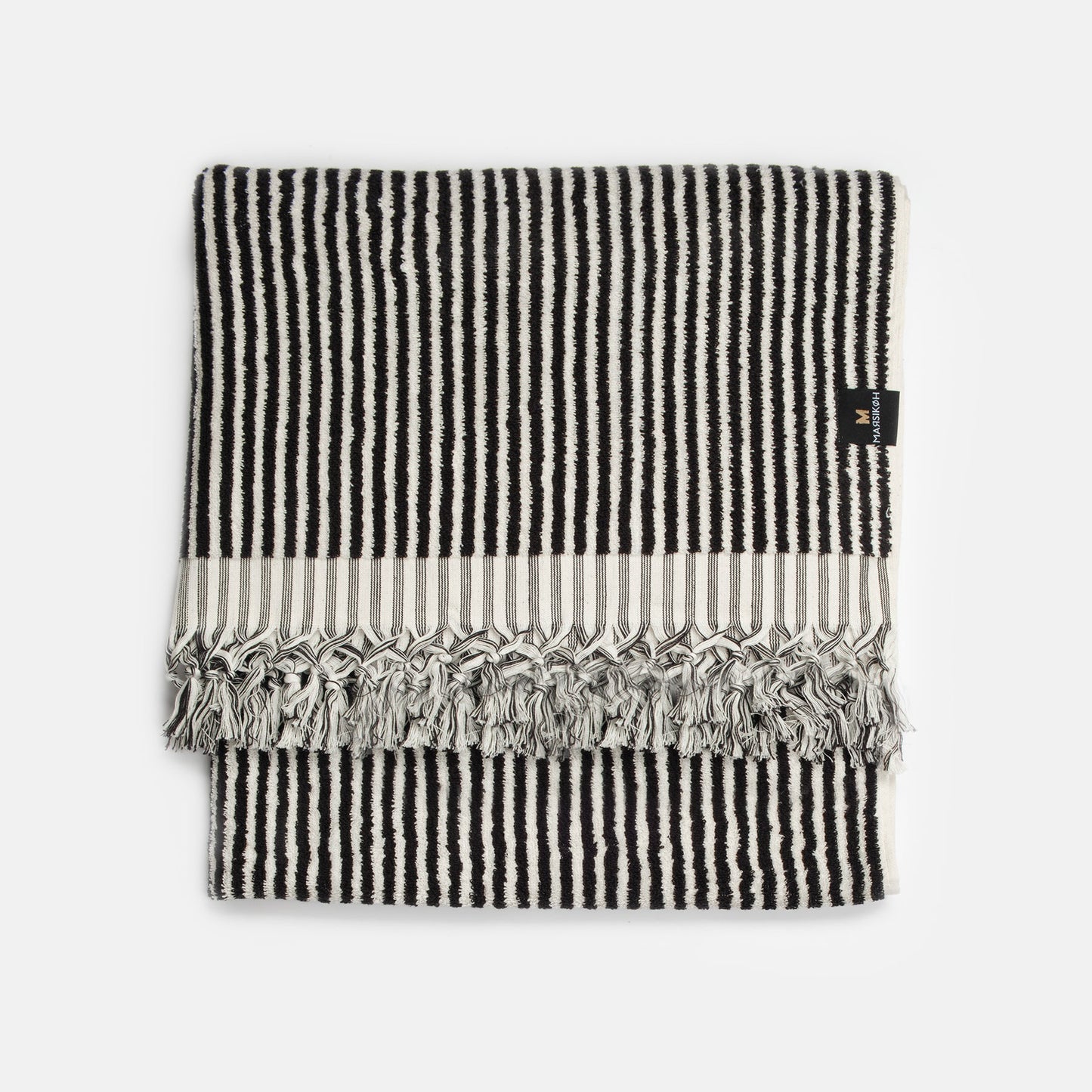 PomPom Striped Terry Beach Bath Towel / Black