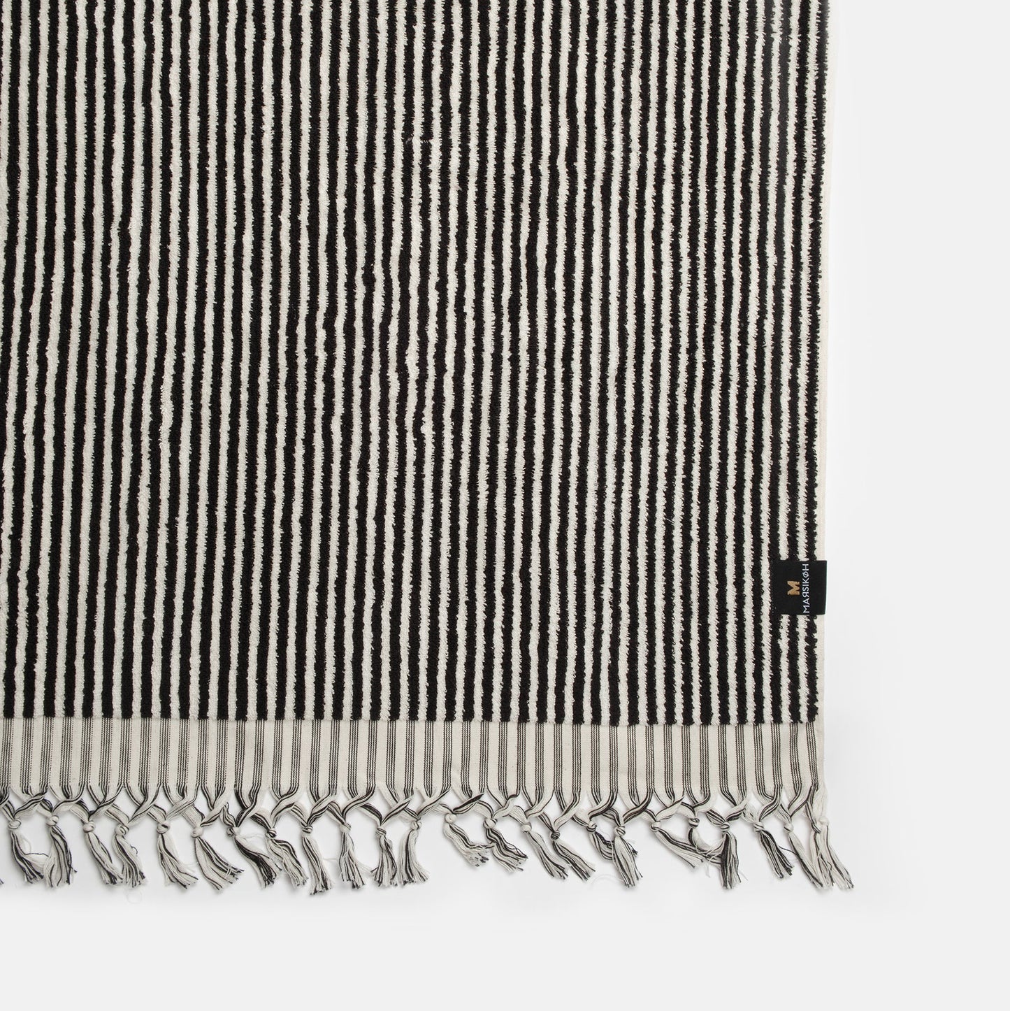 PomPom Striped Terry Beach Bath Towel / Black