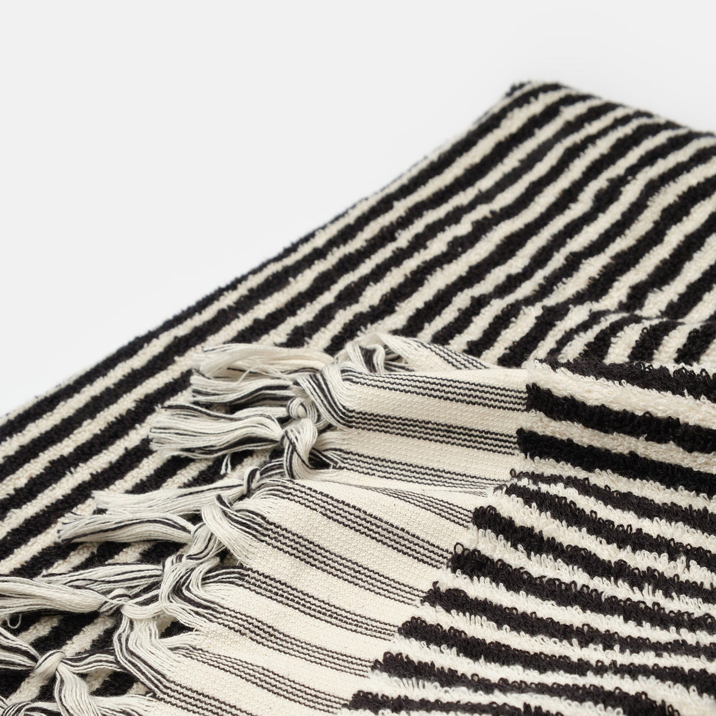 PomPom Striped Terry Beach Bath Towel / Black