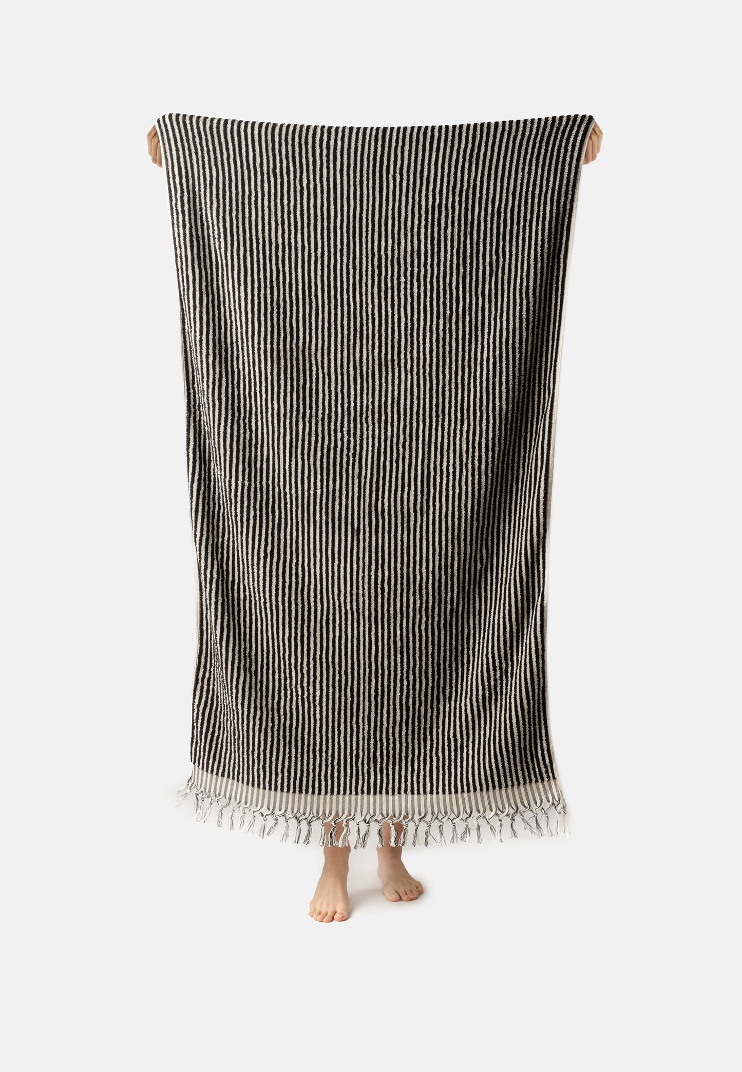 PomPom Striped Terry Beach Bath Towel / Black