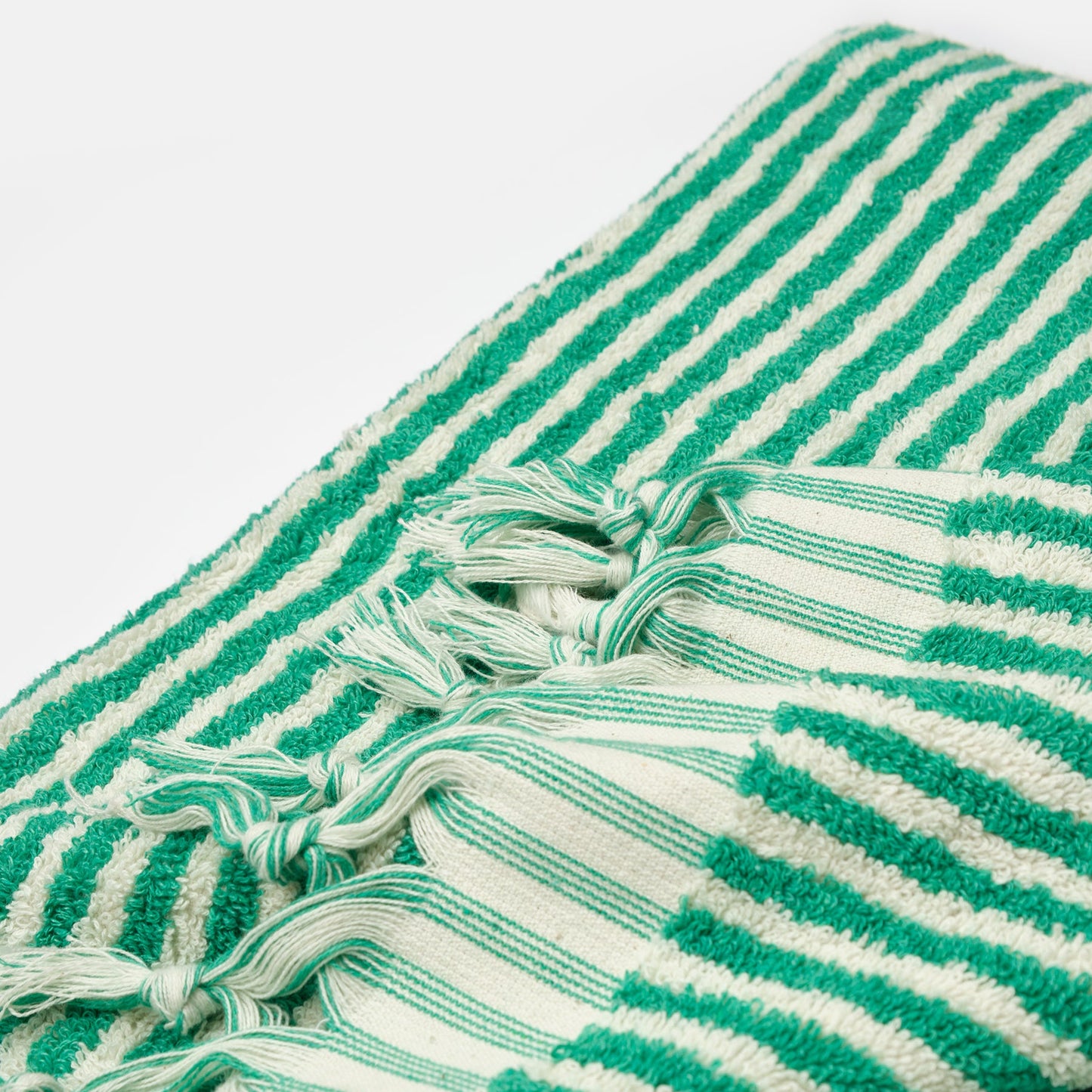 PomPom Striped Terry Beach Bath Towel / Green