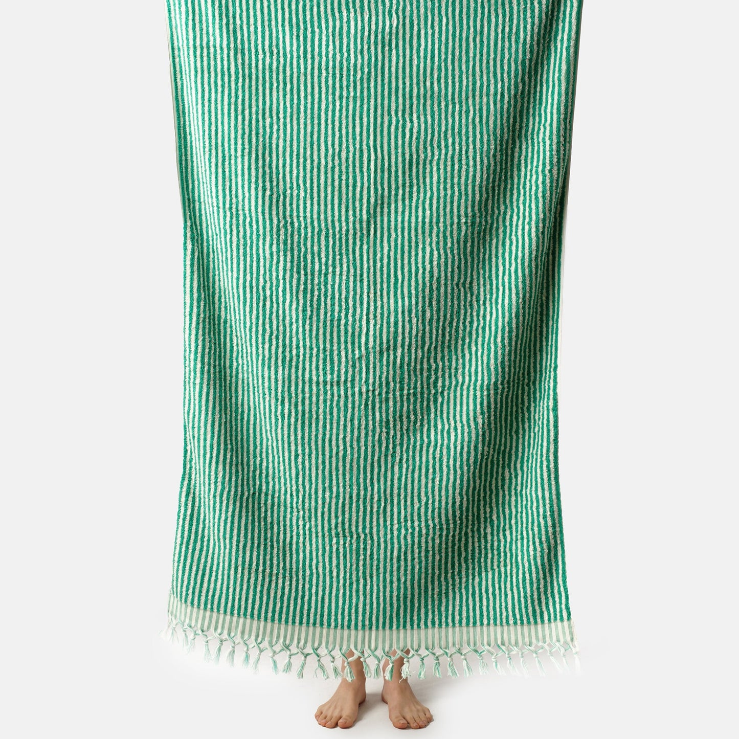 PomPom Striped Terry Beach Bath Towel / Green
