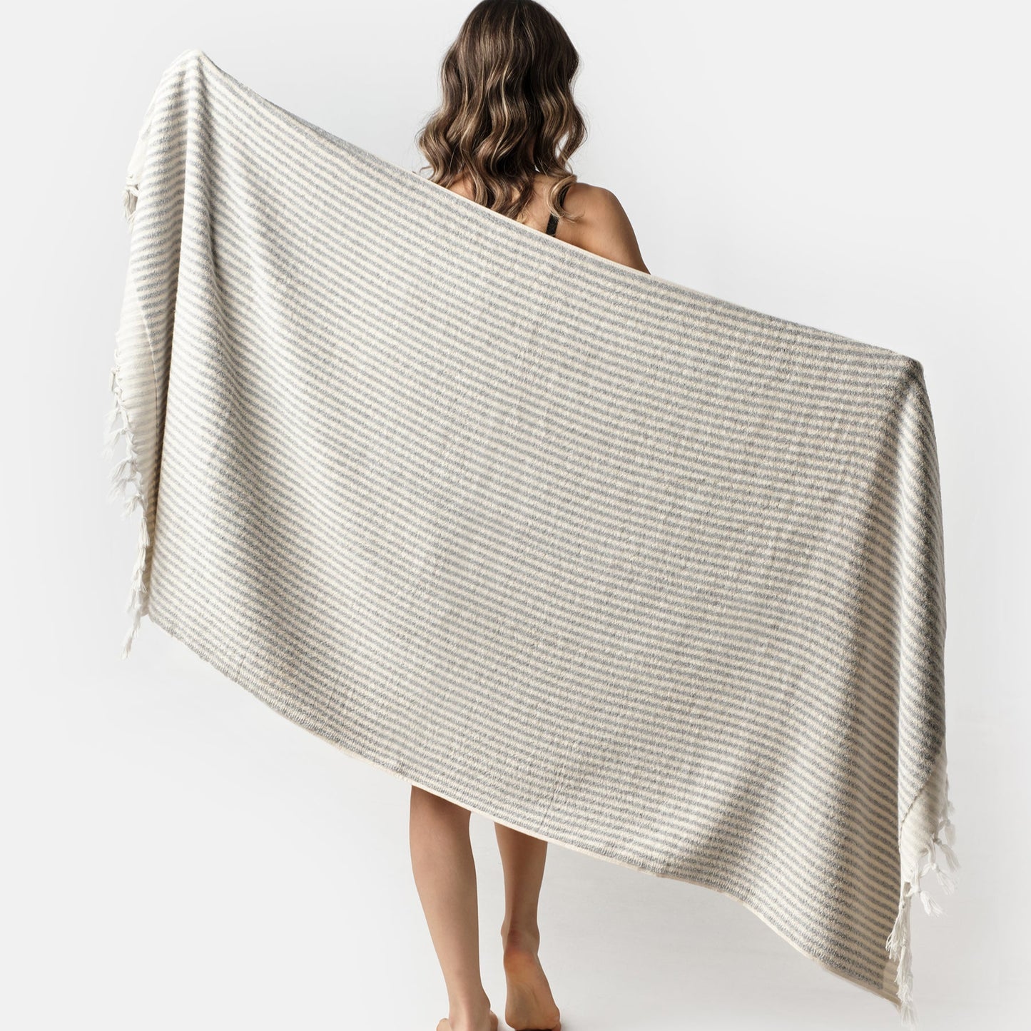 PomPom Striped Terry Beach Bath Towel / Grey