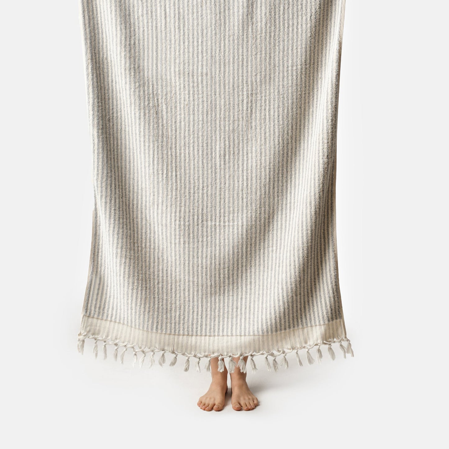 PomPom Striped Terry Beach Bath Towel / Grey