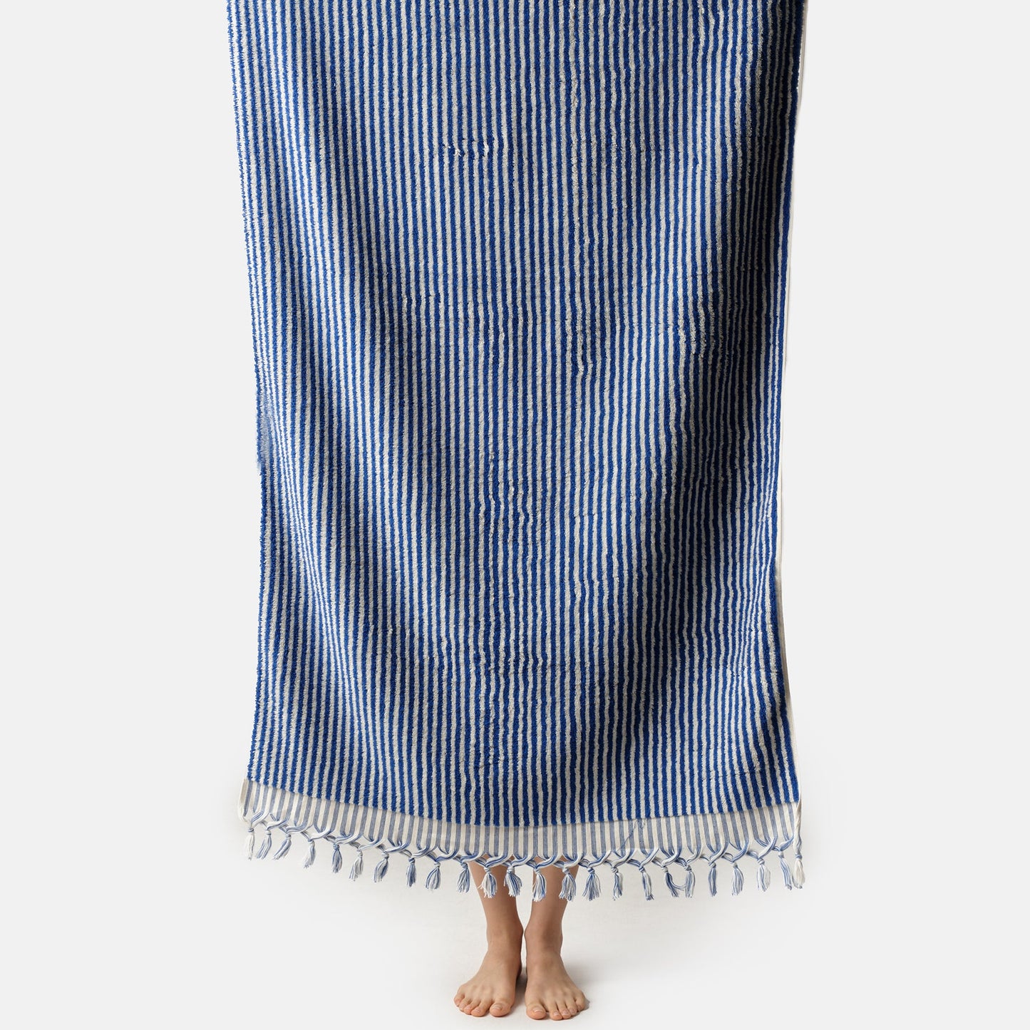 PomPom Striped Terry Beach Bath Towel / Royal Blue
