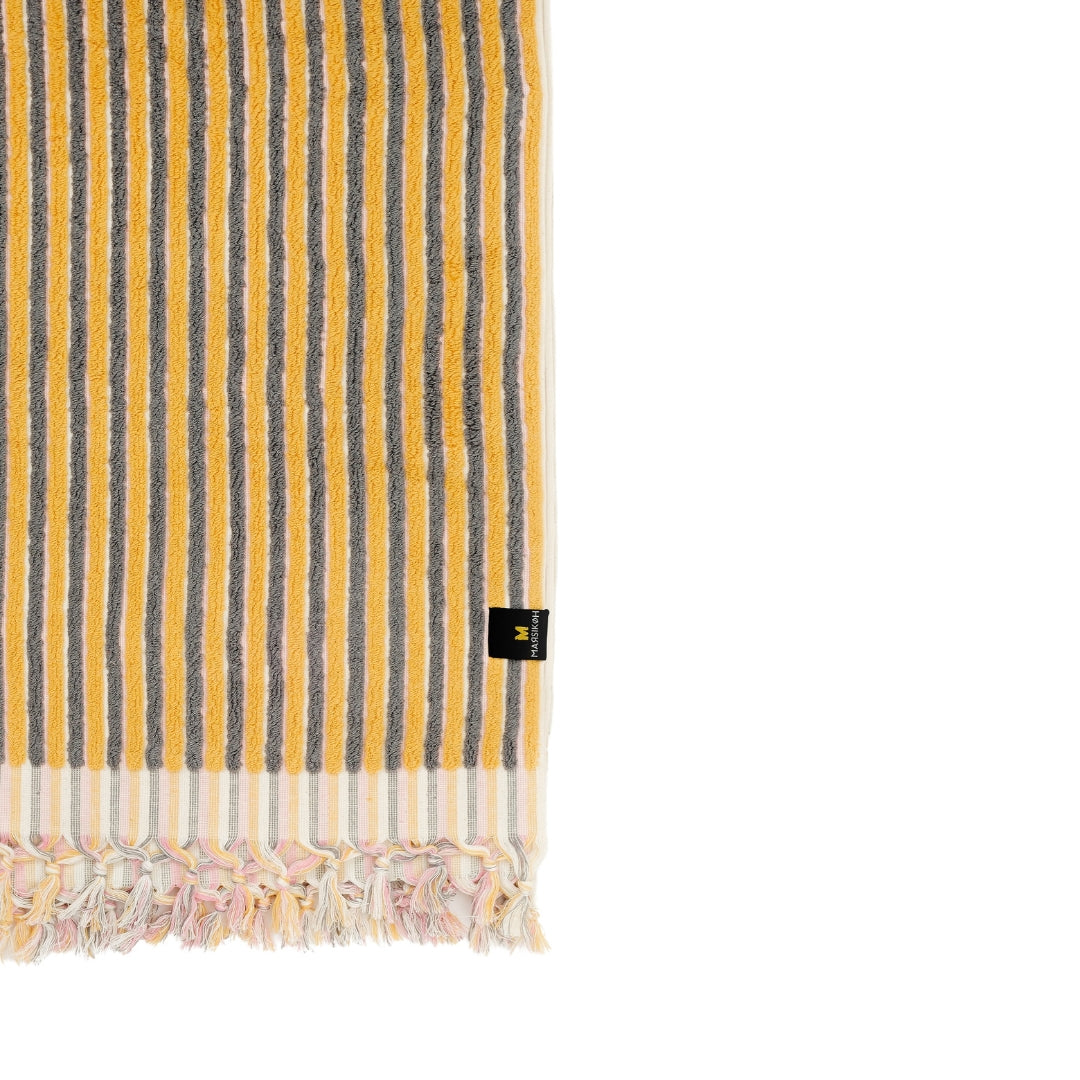 PomPom Striped Terry Beach Bath Towel / Yellow-Grey-Pink