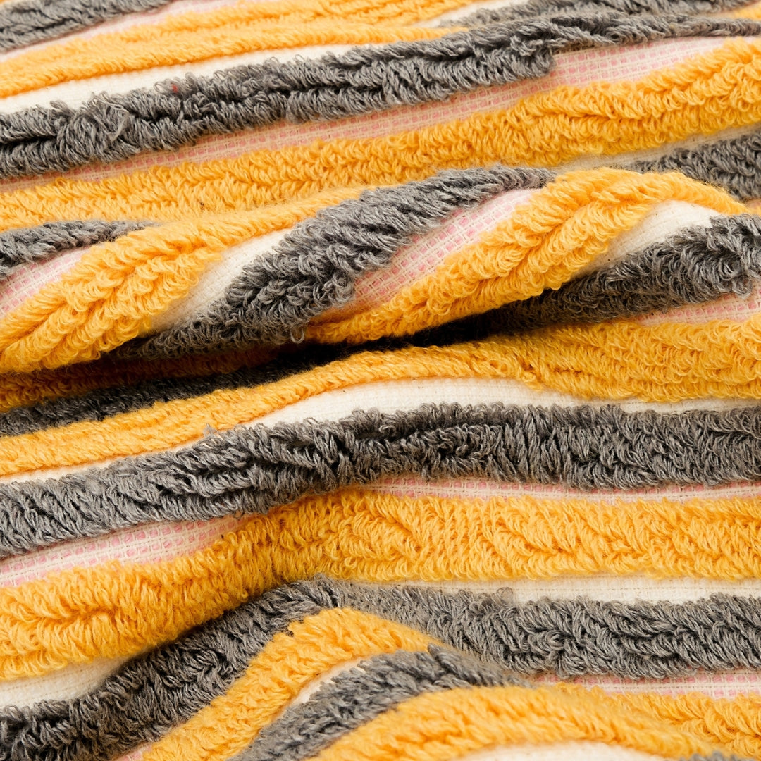 PomPom Striped Terry Beach Bath Towel / Yellow-Grey-Pink